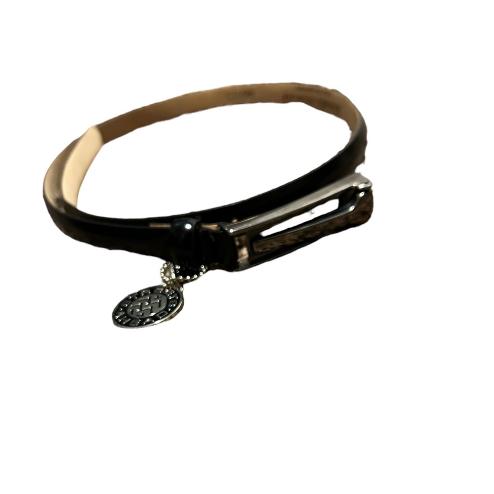 STREETS AHEAD Women's Black Leather Skinny Slim Buckle Belt-Size Small